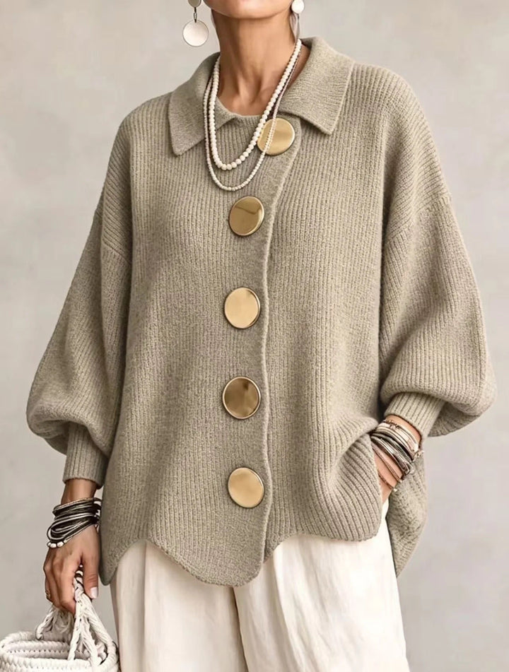 Oversized Collared Cardigan with Gold Buttons