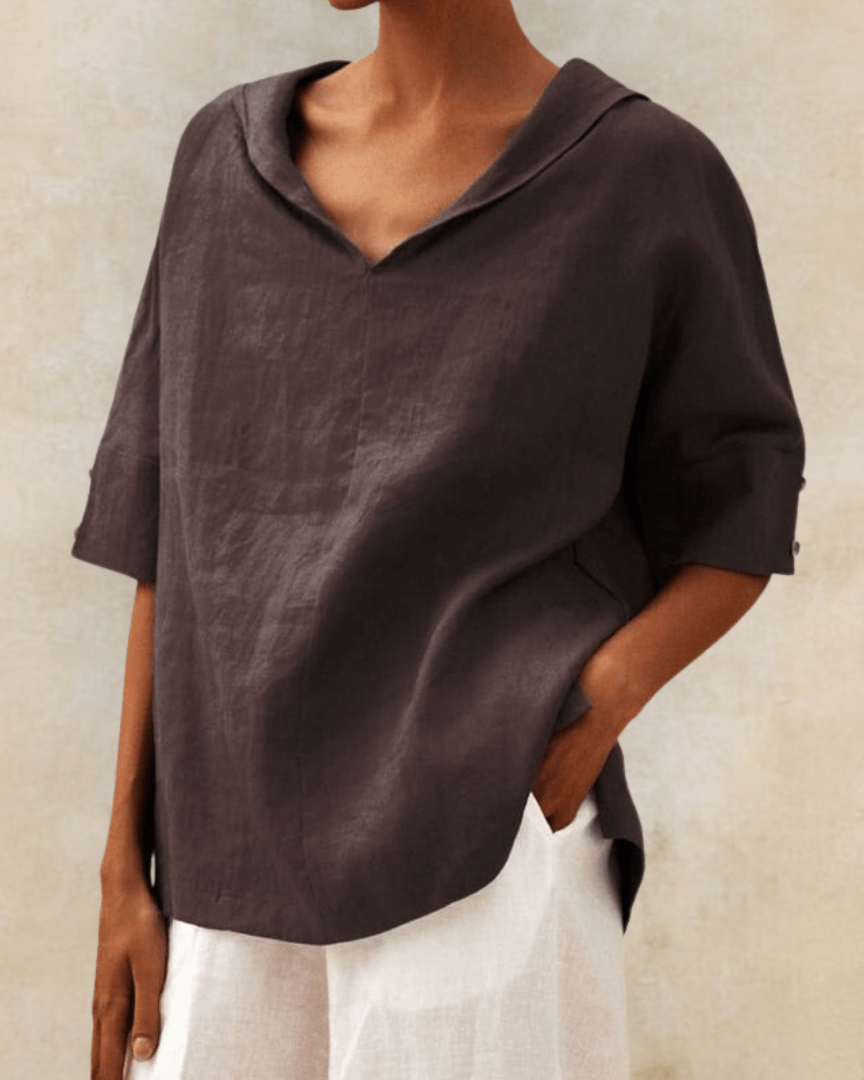Relaxed Linen Open Collar Blouse