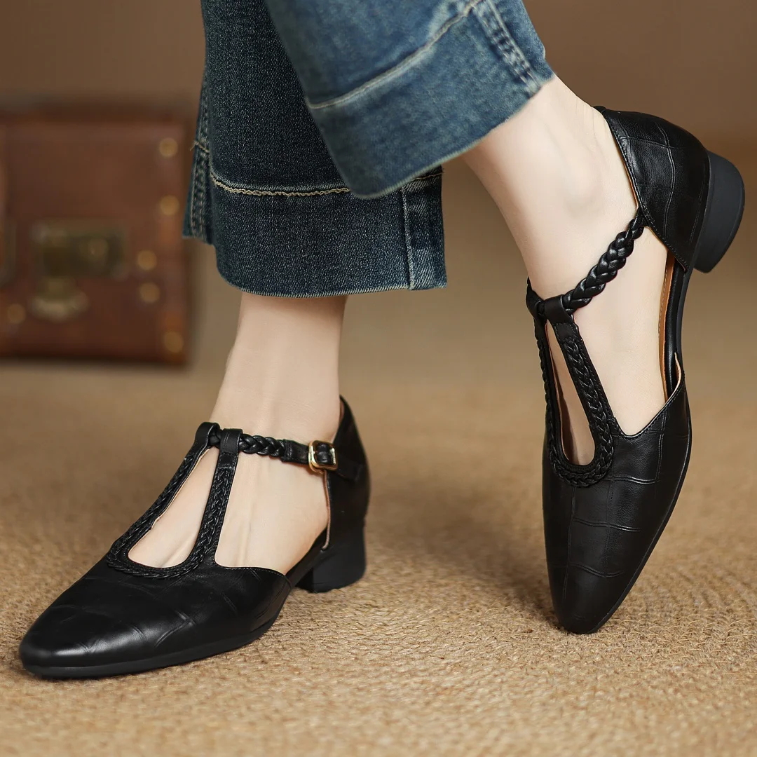 Braided Leather Low Heels