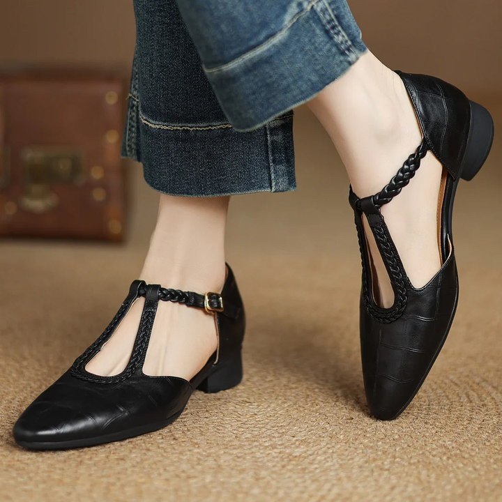 Braided Leather Low Heels