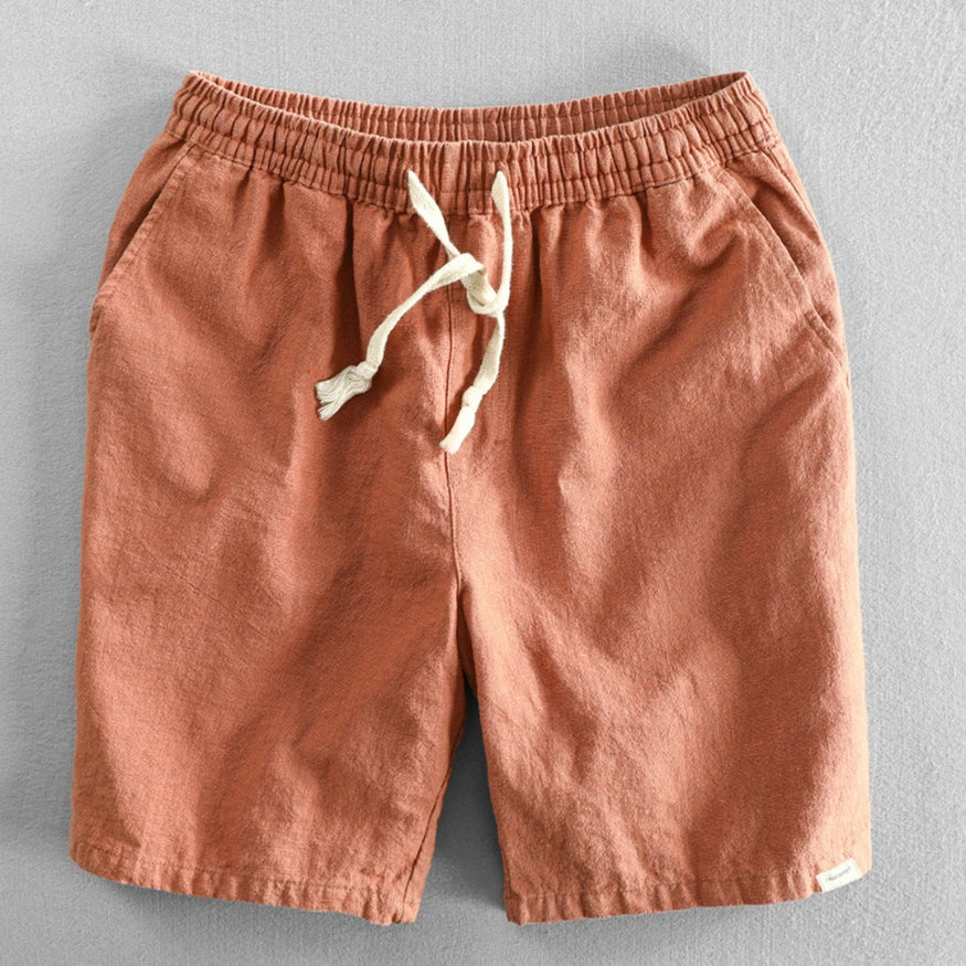 Vented-Hem Linen Drawstring Shorts