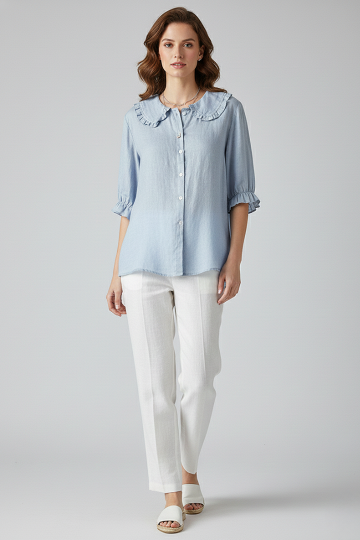 Women’s Shirt with Ruffled Collar and Buttons