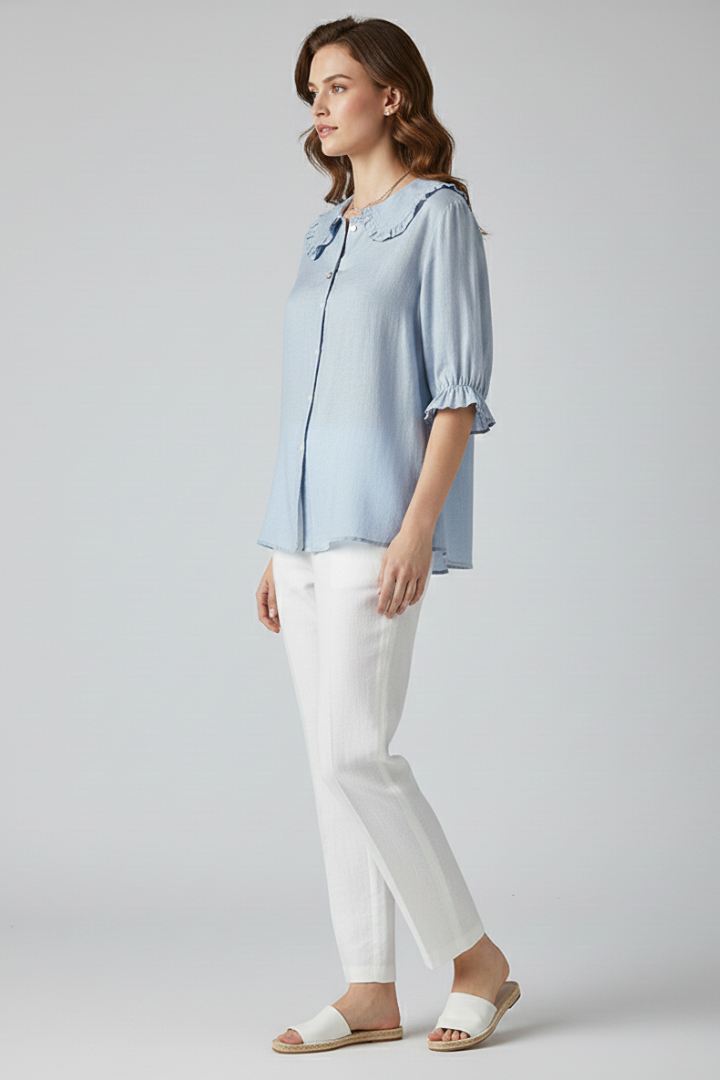 Women’s Shirt with Ruffled Collar and Buttons