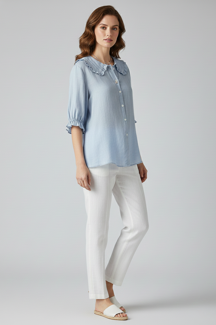Women’s Shirt with Ruffled Collar and Buttons