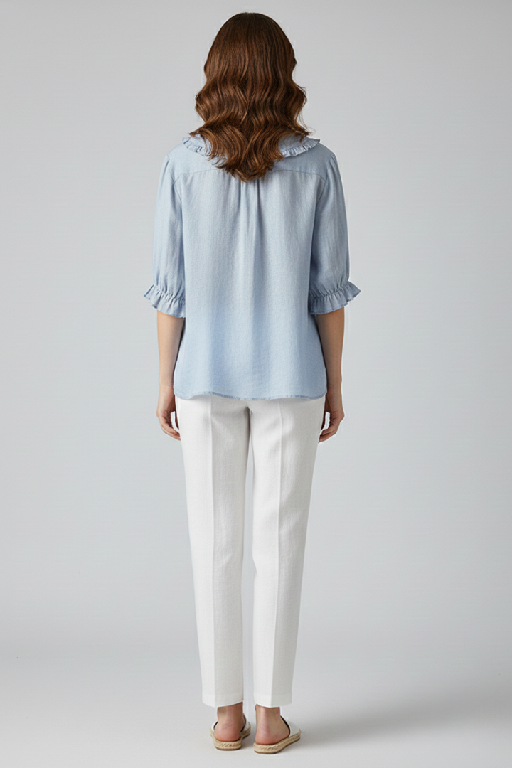Women’s Shirt with Ruffled Collar and Buttons