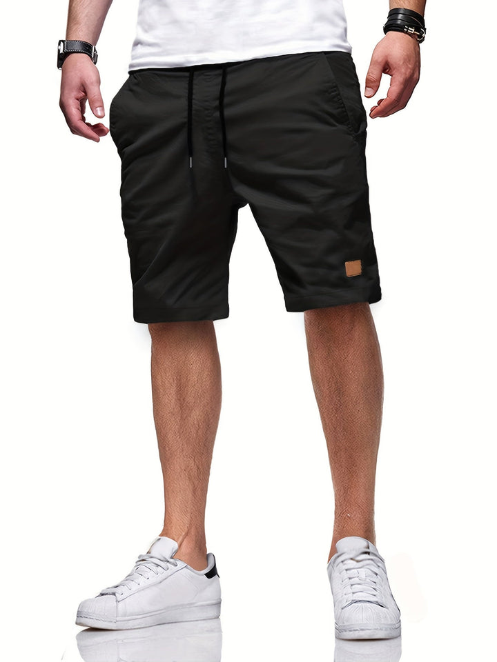 Leather-Patch Cotton Drawstring Shorts