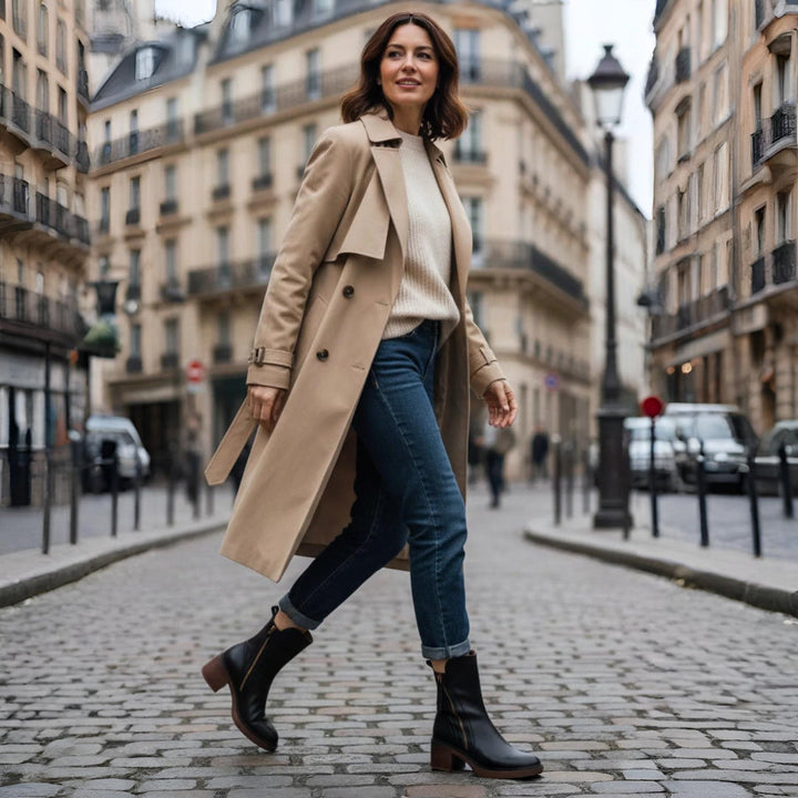 Stacked-Heel Leather Ankle Boots