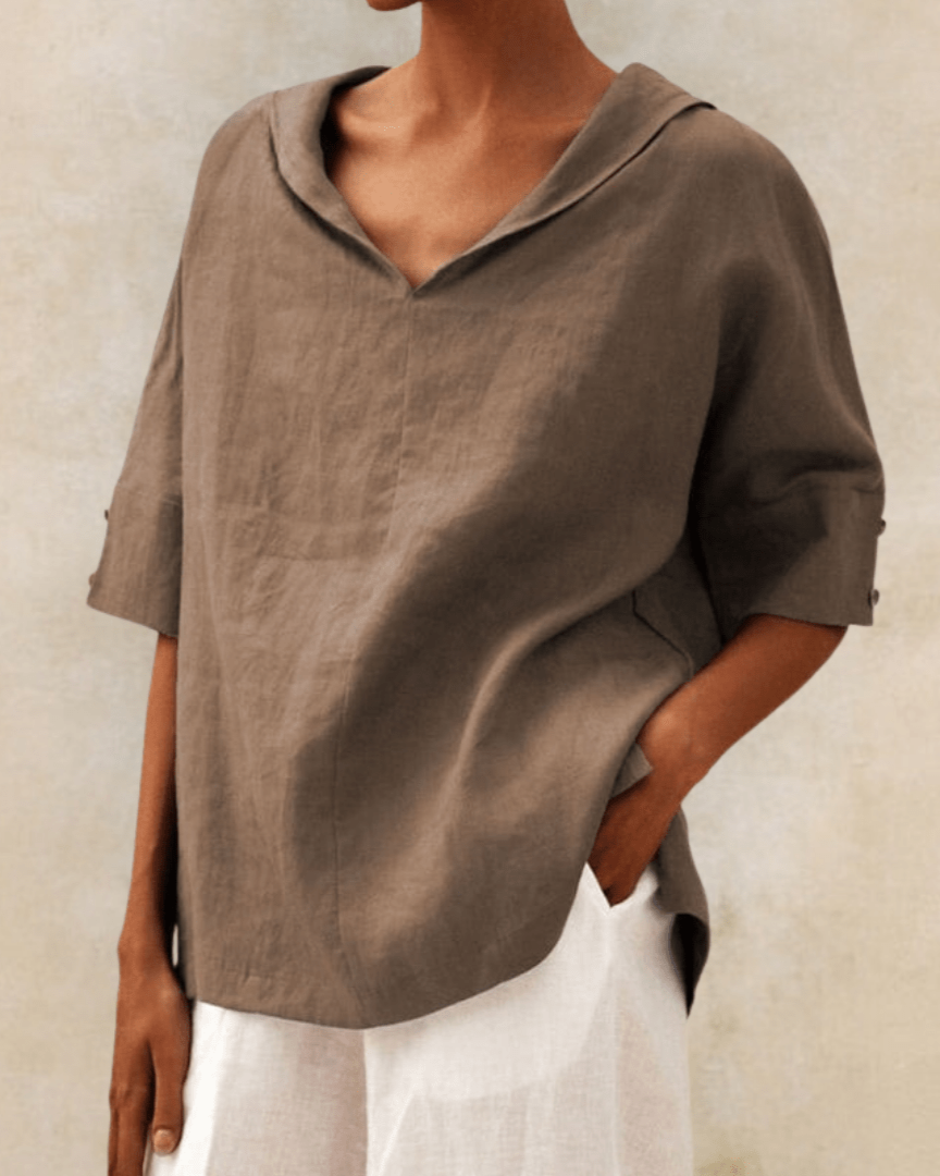 Relaxed Linen Open Collar Blouse