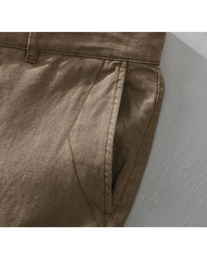 Flat-Front Linen Turn-Up Shorts