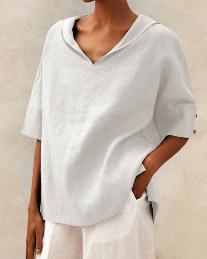 Relaxed Linen Open Collar Blouse