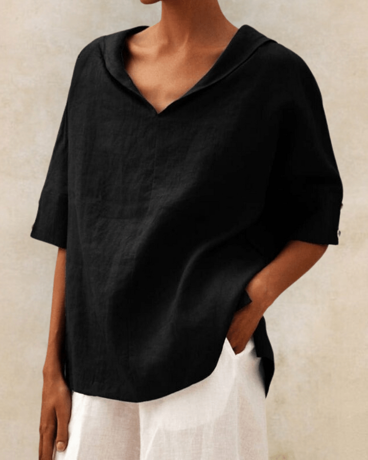 Relaxed Linen Open Collar Blouse