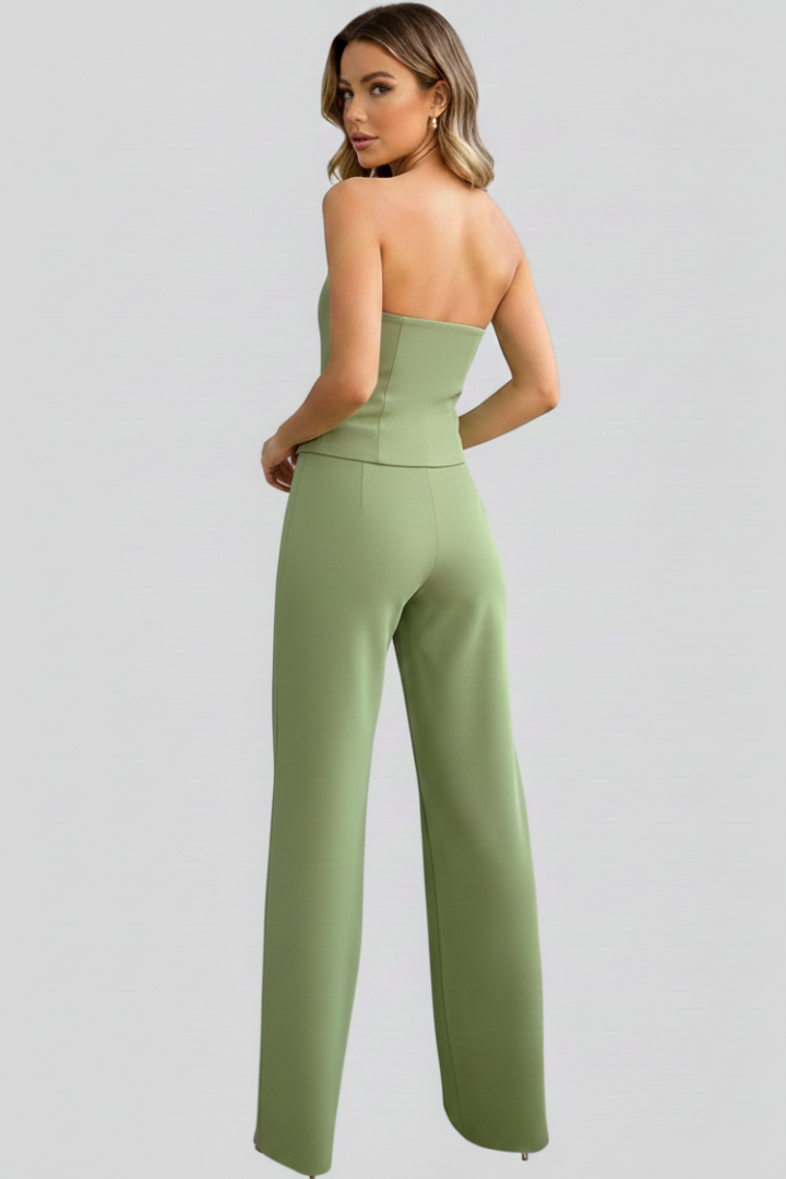 Women’s Bustier Set with Wide-Leg Pants and Button Detail
