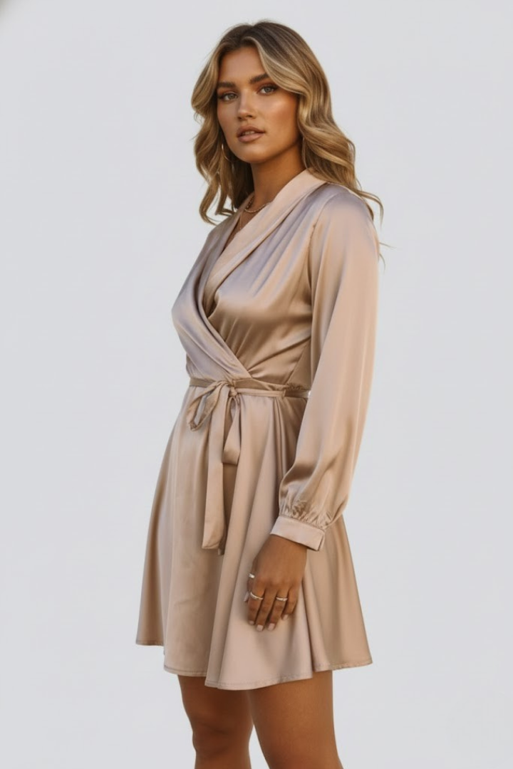 Women’s Mini Dress with V-Neck and Wrap Waist