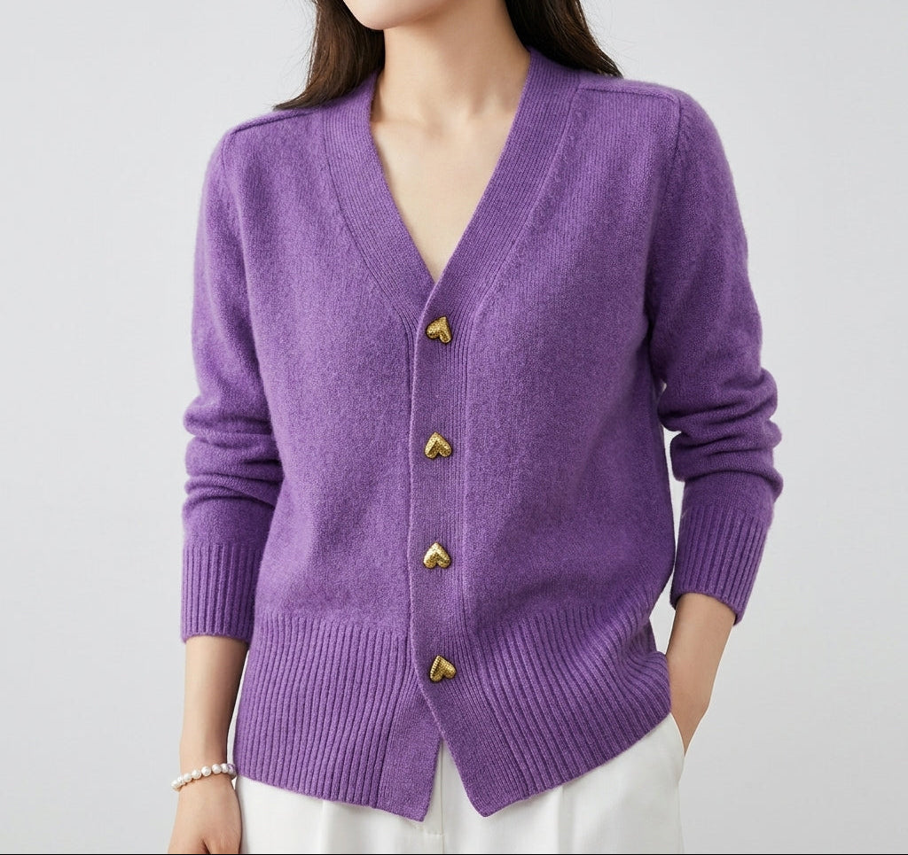 Cashmere Heart-Button Cardigan