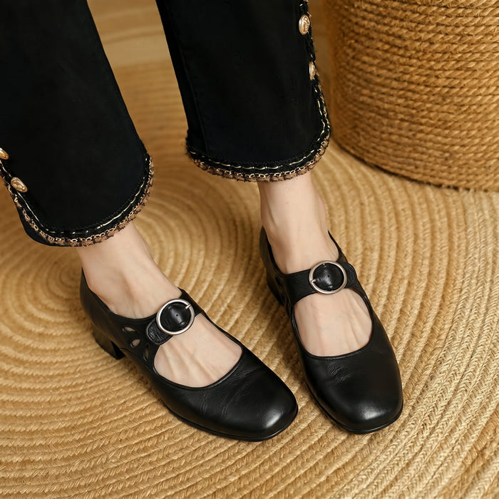 Leather Mary Jane Block Heels
