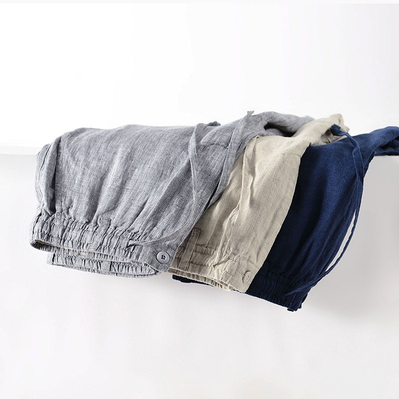 Washed Linen Drawstring Shorts
