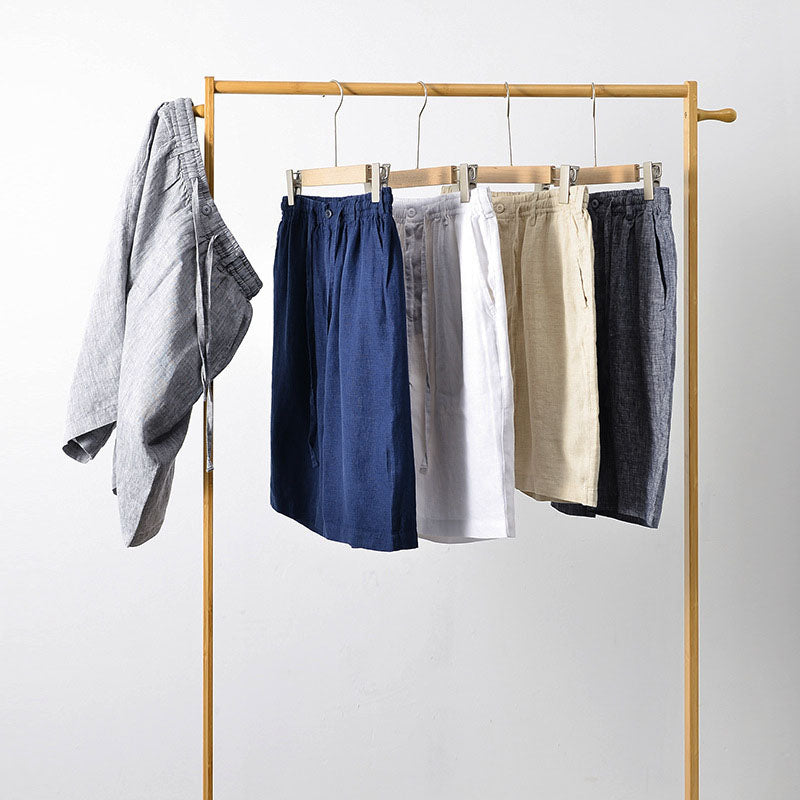 Washed Linen Drawstring Shorts