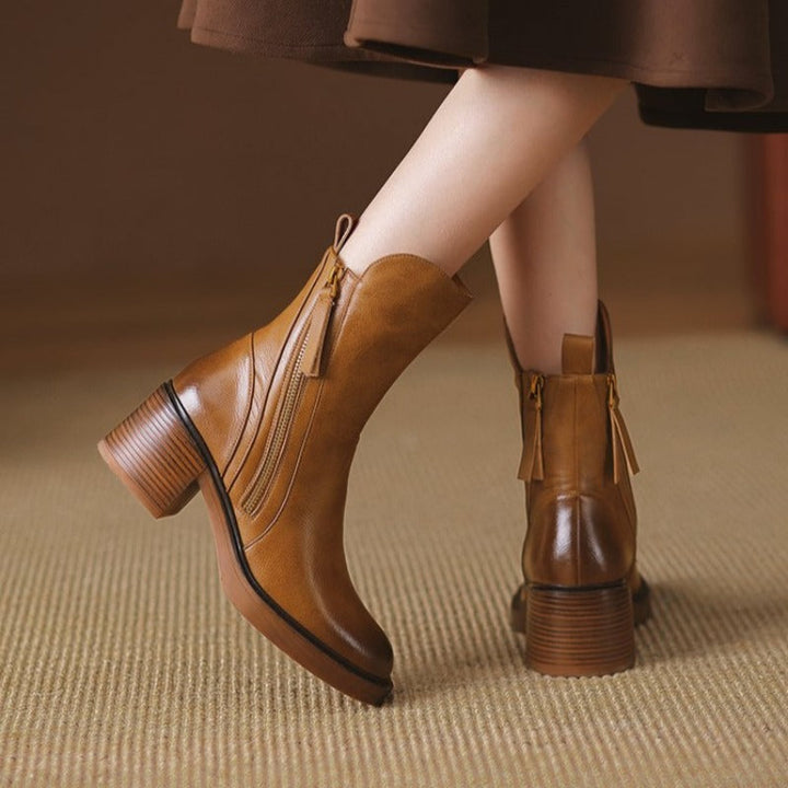 Leather Block-Heel Ankle Boots