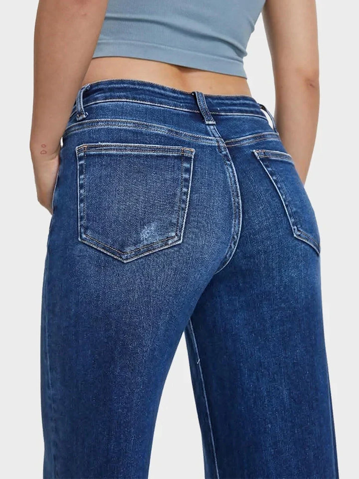 Women’s Wide-Leg Jeans with Mid Waist and Button Closure