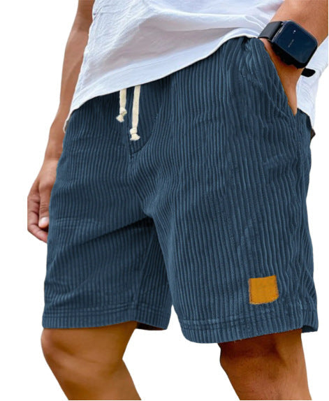 Waffle-Stripe Drawstring Shorts
