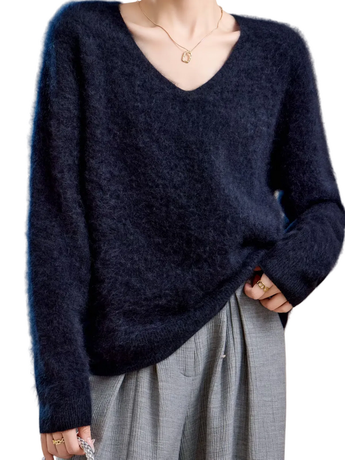 Brushed Cashmere V-Neck Jumper in Deep Tones