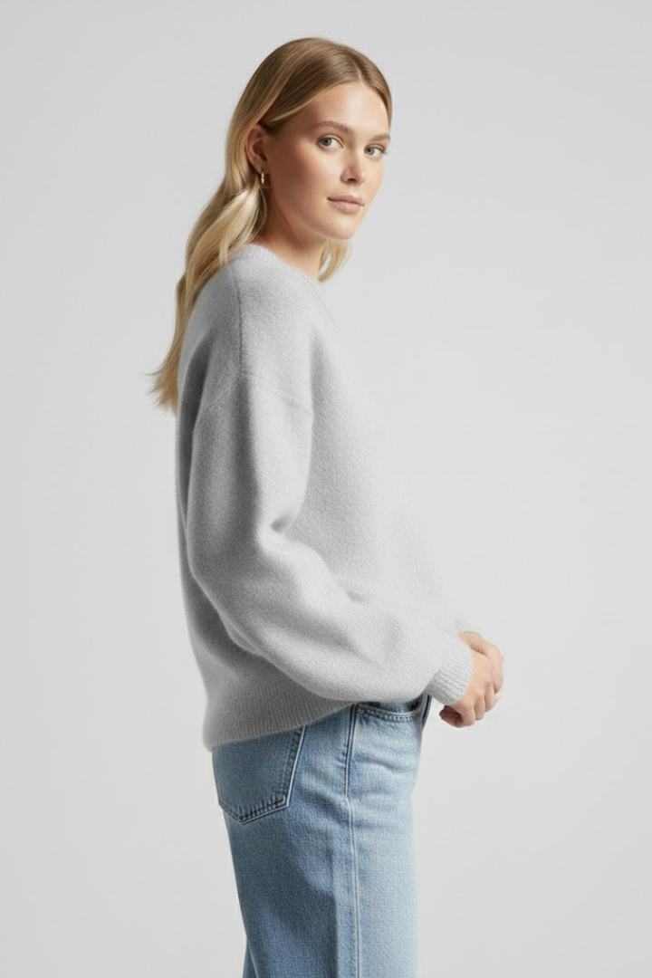 Women’s Knitted Sweater with Round Neckline and Dropped Shoulders