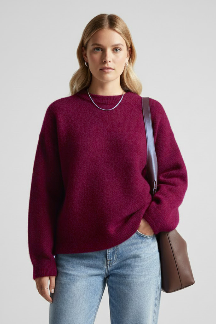 Women’s Knitted Sweater with Round Neckline and Dropped Shoulders