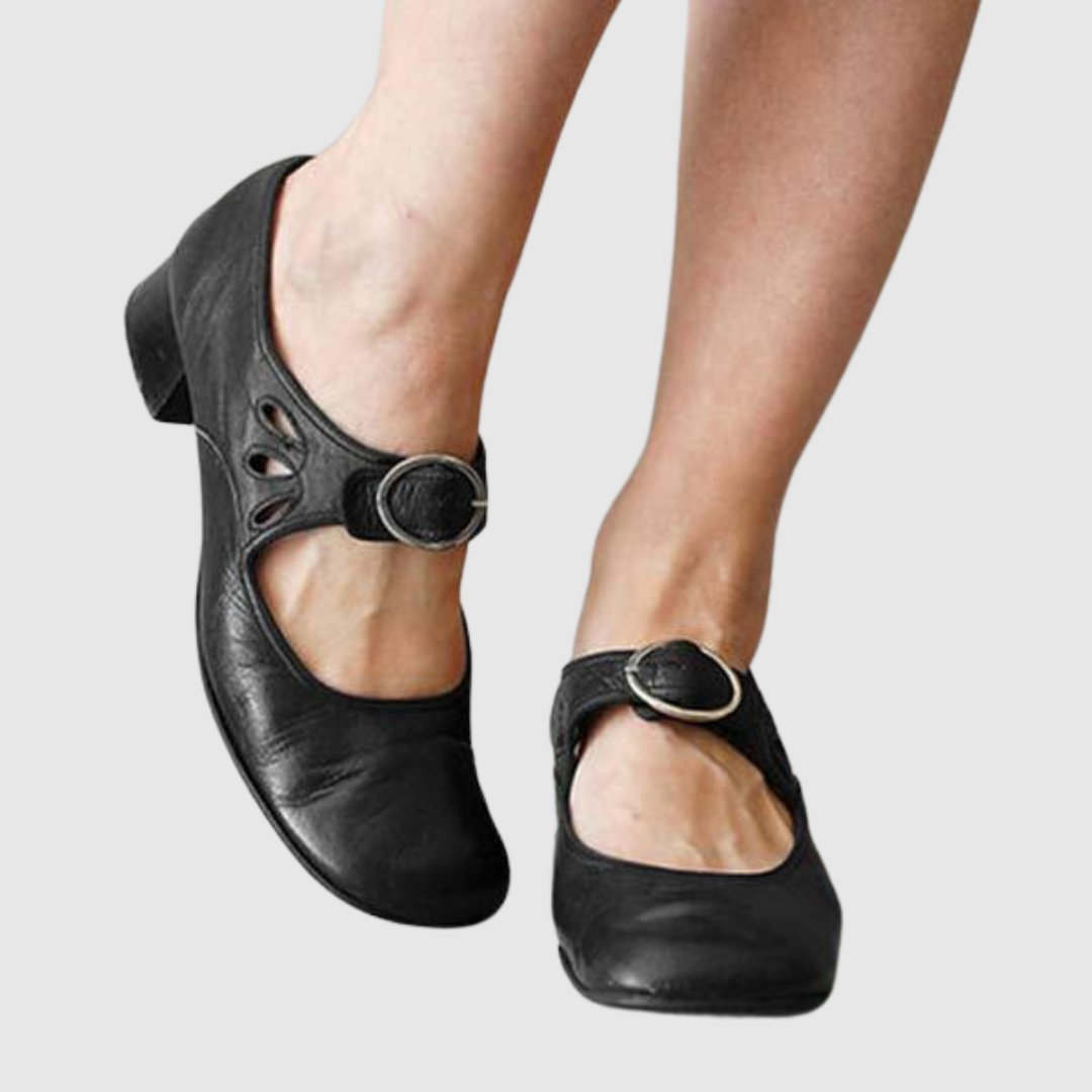 Leather Mary Jane Block Heels