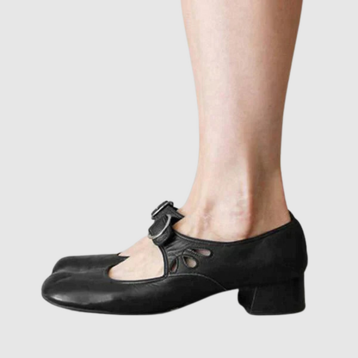 Leather Mary Jane Block Heels