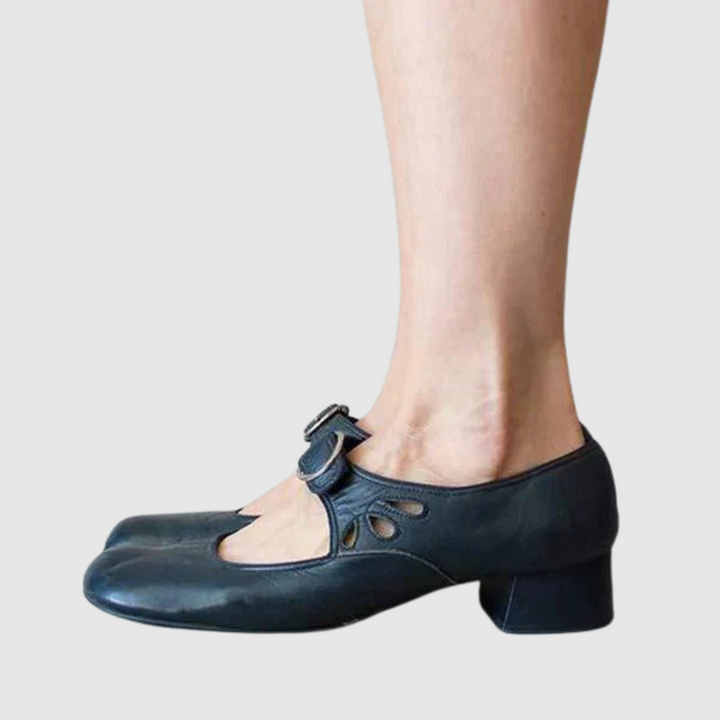 Leather Mary Jane Block Heels