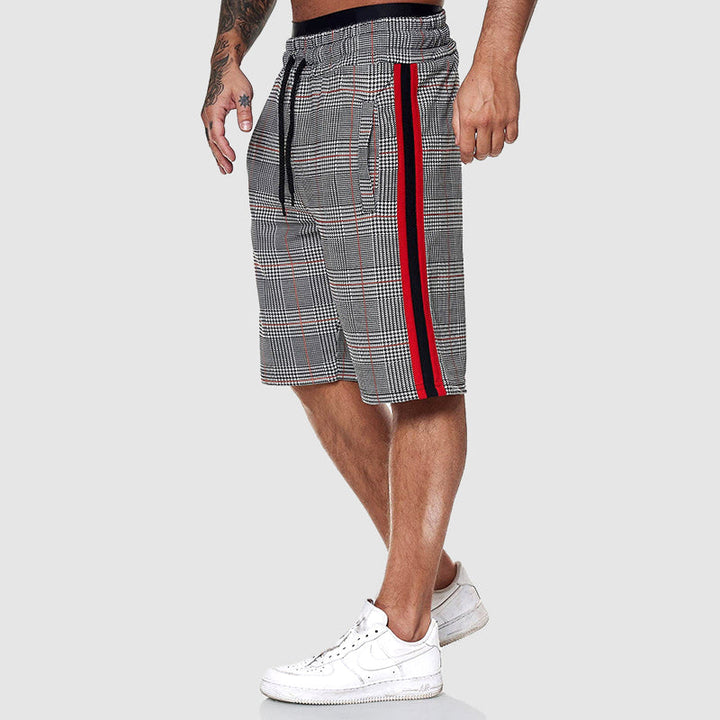 Side-Stripe Check Drawstring Shorts