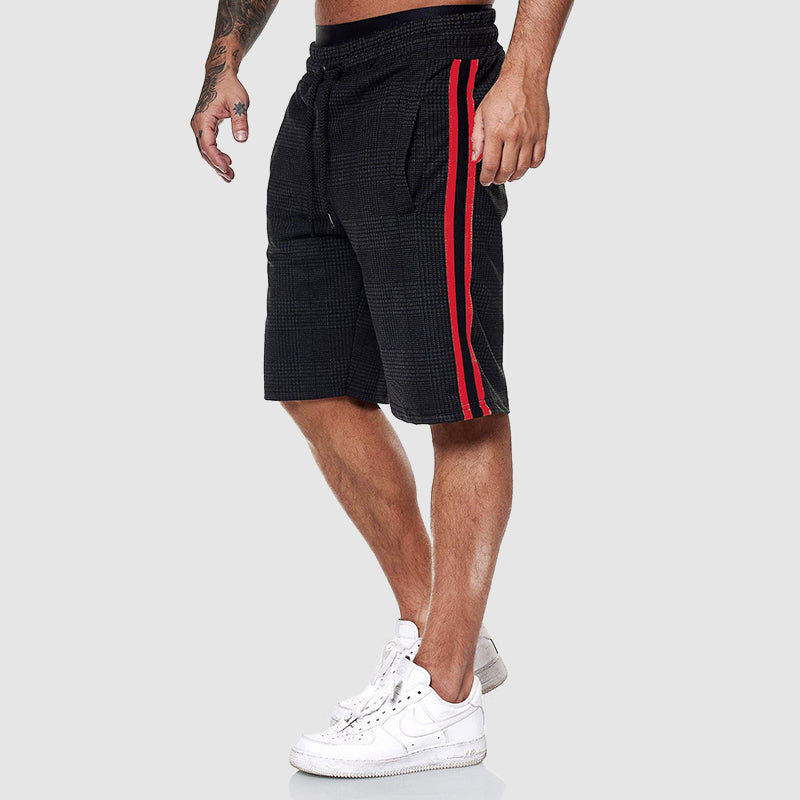 Side-Stripe Check Drawstring Shorts