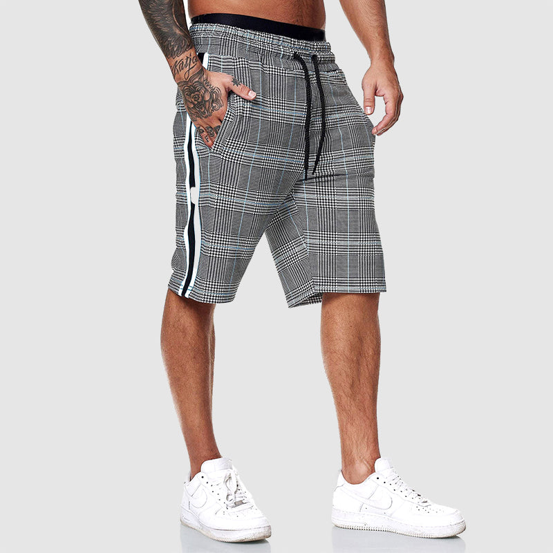 Side-Stripe Check Drawstring Shorts