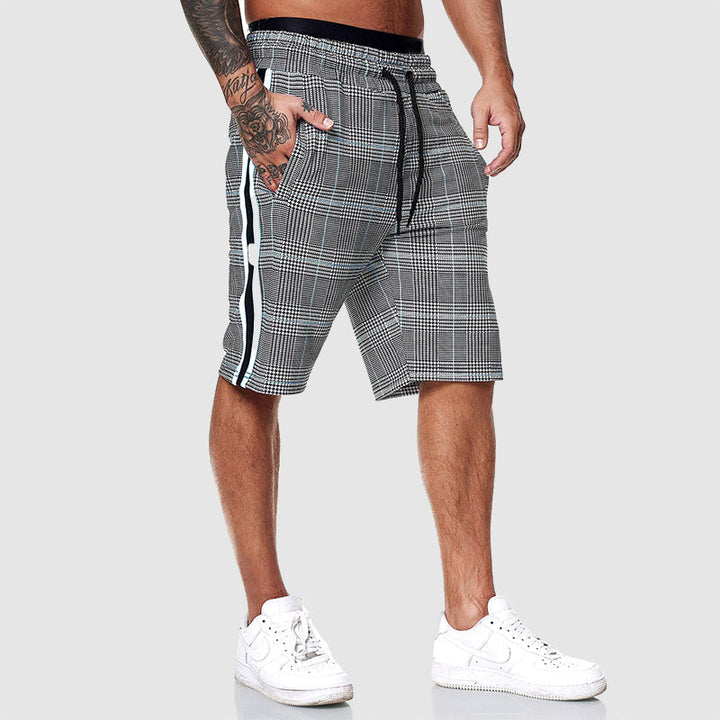Side-Stripe Check Drawstring Shorts