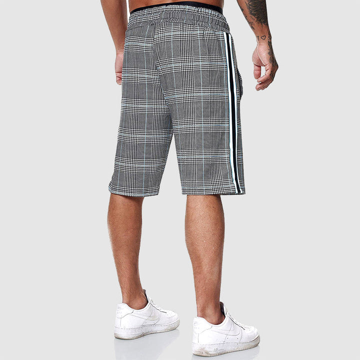 Side-Stripe Check Drawstring Shorts