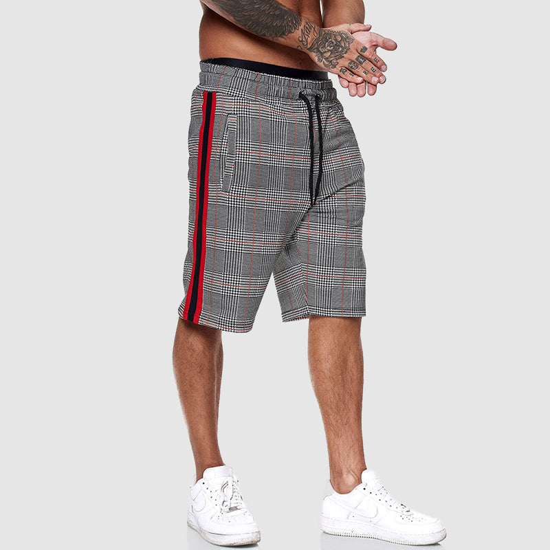 Side-Stripe Check Drawstring Shorts