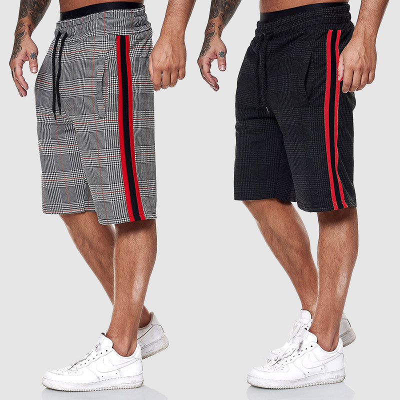 Side-Stripe Check Drawstring Shorts
