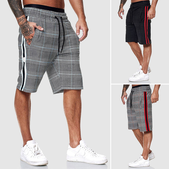 Side-Stripe Check Drawstring Shorts