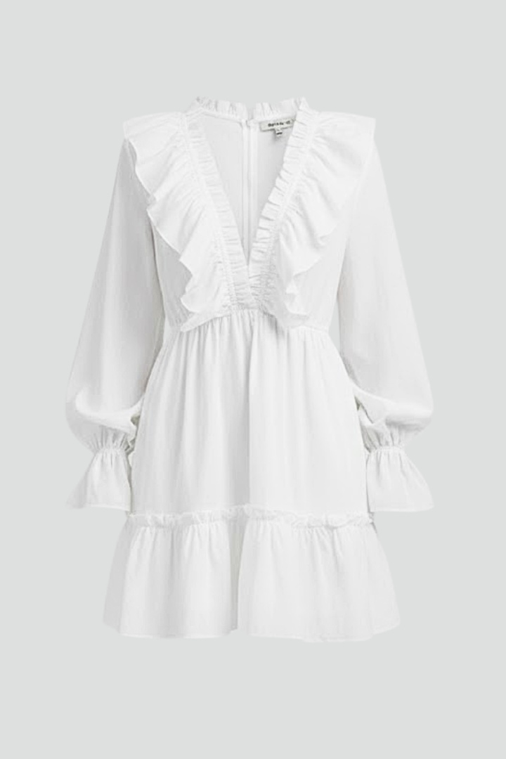 Women’s Mini Dress with V-Neck and Ruffle Trim
