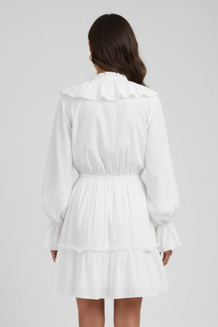 Women’s Mini Dress with V-Neck and Ruffle Trim