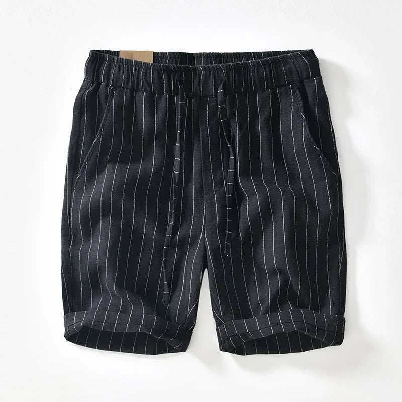 Pinstripe Linen Turn-Up Shorts