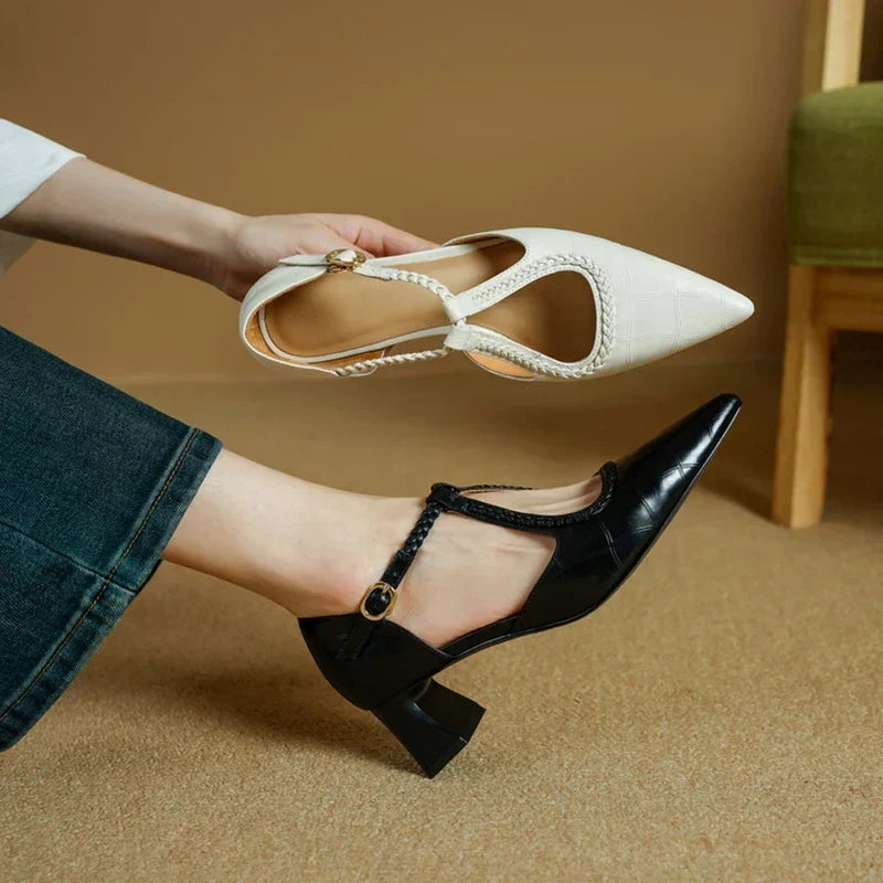 Pointed T-Strap Block Heels
