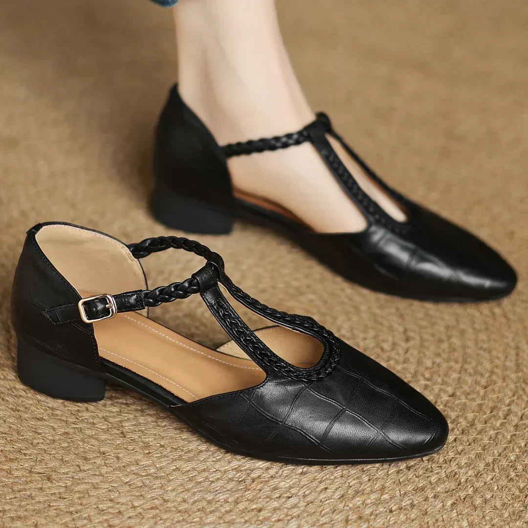 Braided Leather Low Heels
