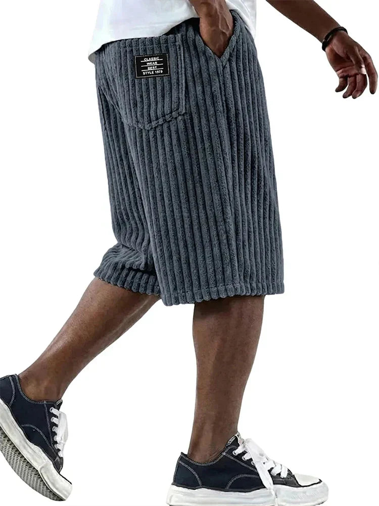 Knee-Length Corduroy Drawstring Shorts