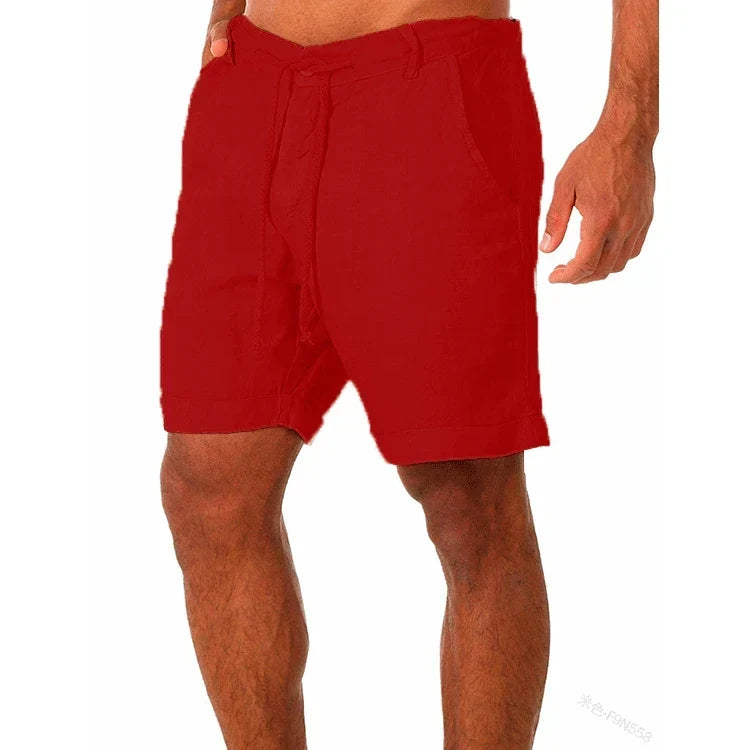 Rolled-Hem Linen Drawstring Shorts