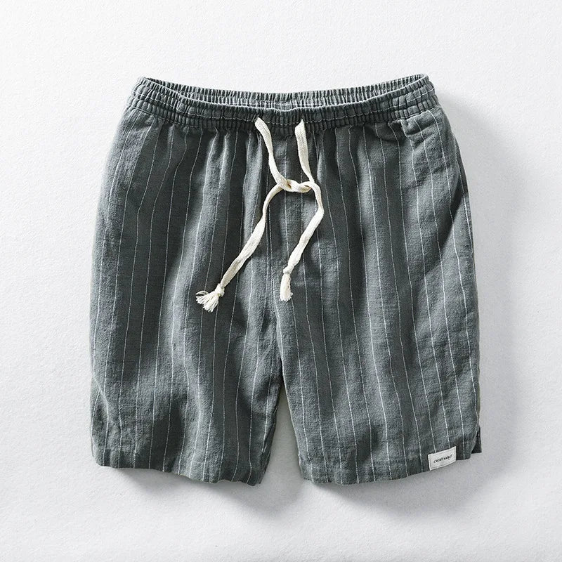 Pinstripe Cotton-Linen Drawstring Shorts