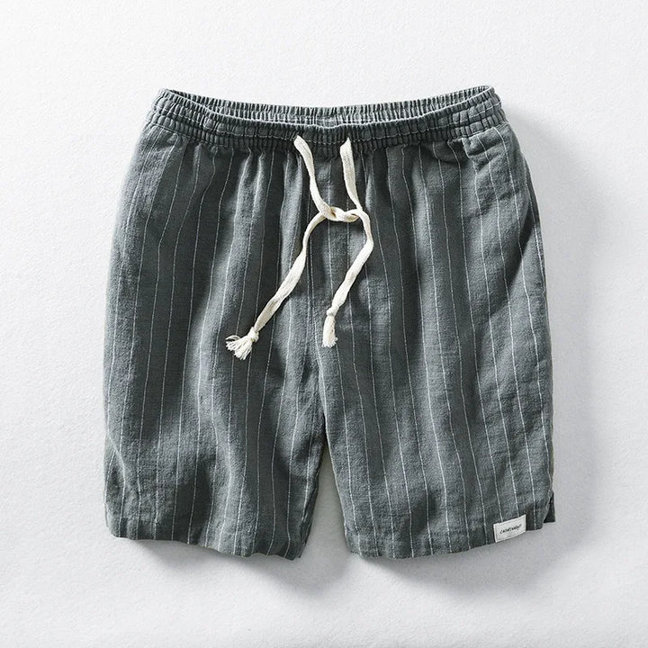 Pinstripe Cotton-Linen Drawstring Shorts