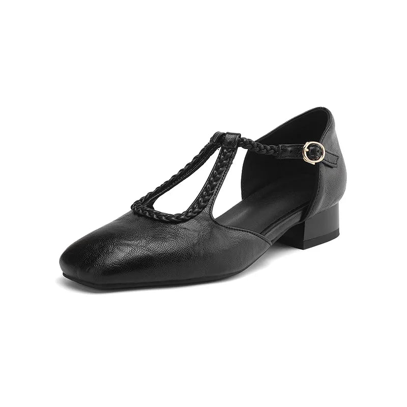 Woven T-Bar Leather Flats