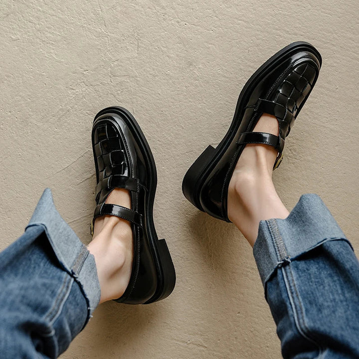 Woven Cage Leather Loafers