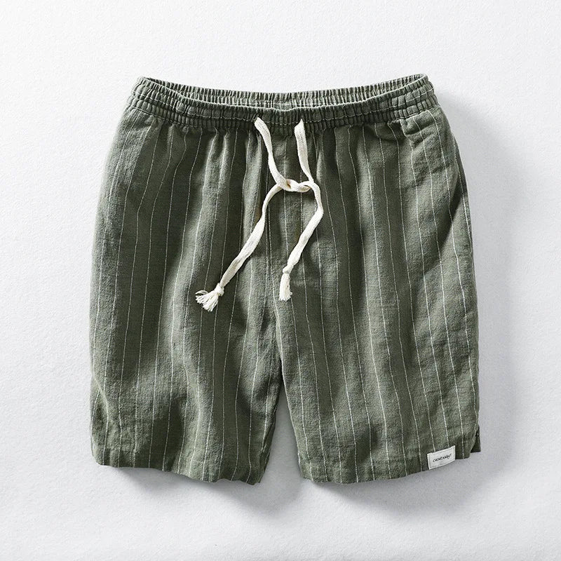 Pinstripe Cotton-Linen Drawstring Shorts